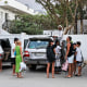 Tourists stand outside a hotel in the Socotra Island, Yemen