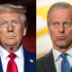 A split composite image of Donald Trump, left, and John Thune