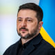 Ukrainian president Volodymyr Zelensky is seen during his