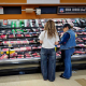 Customers shop for beef at a grocery store in Los Angeles on April 6, 2026.