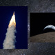 Images of the Artemis mission to the moon, including the rocket launching and Earth, partially in shadow, with the moon in the foreground framing it.