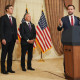 JD Vance speaks during a news conference, as US President Donald Trump's son-in-law Jared Kushner and US Special Envoy to the Middle East Steve Witkoff watch, in Islamabad on April 12.