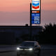Gas prices are displayed at a station on April 8, 2026 in El Segundo, Calif.