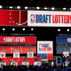 An overall view of the signage during the 2026 NBA Draft Lottery on May 10, 2026 at Navy Pier in Chicago, Illinois. 
