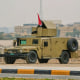 An Iraqi army armored humvee vehicle is deployed to protect the U.S. Embassy in Baghdad