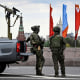 Russian FSO officers patrol central Moscow on May 5, 2026, ahead of the Victory Day military parade.