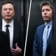 Photos of Elon Musk and Sam Altman in elevators at federal court in Oakland, Calif.