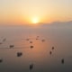 A drone view shows vessels in the Strait of Hormuz, as seen from Musandam
