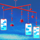 Vector Illustration of a baby mobile with phones hanging off of it.