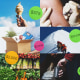 Illustration of photos like ice cream cones, a person getting tattooed, people climbing Mount Everest, and price tag stickers.