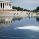 A pump and filtration system at work in the Lincoln Memorial Reflecting Pool in an attempt to remove an algae bloom on June 22, 2026 in Washington.