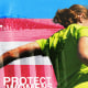 Photo illustration of young people playing football and running against a transgender pride flag and Supreme Court; words reading "Sports for all" and "Protect womens sports."