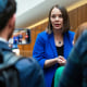Maine Secretary of State Shenna Bellows speaks with reporters on Jan. 30, 2026.