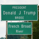 A diptych image showing two roadsigns bearing Donald Trump's name.