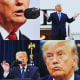 A grid of images showing President Donald Trump talking about a ceasefire with Iran.