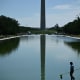 A worker removes algae from the Lincoln Memorial Reflecting Pool in Washington D.C.