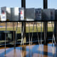 Ballot booths by the window.