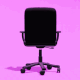 Animation of spinning empty office chair against pink background 