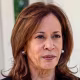 A split composite of Harris and Trump.