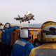Image posted to X by CENTCOM on Jul 20 2026, alongside caption: U.S. service members aboard amphibious assault ship USS Boxer (LHD 4) support flight operations day and night from the Arabian Sea as CENTCOM enforces the naval blockade against Iran.