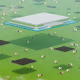 Illustration of data chips hovering above a field of green grass with dairy cows.