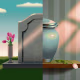 Illustration of a gravestone and an urn