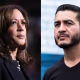 A split composite image of Kamala Harris, left, and Abdul El-Sayed