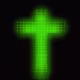 A cross made of a 3D grid, glowing green.