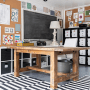 Image of a desk/home office in a garage.