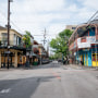 Typically packed with musicians, artists, locals and tourists visiting its many bars and music venues, Frenchman Street is seen nearly empty on the first day of Jazz Fest, April 23, 2020, in New Orleans.