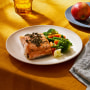 Bright food with salmon vegetables. Summer or spring sunny day or evening. Vibrant concept