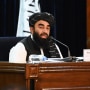 Taliban spokesman Zabihullah Mujahid announces the formation of an interim government in Kabul on Sept. 7, 2021.