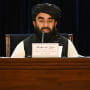 Image: Taliban spokesman Zabihullah Mujahid addresses a press conference in Kabul on Sept. 7, 2021.