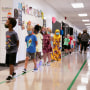 Image: Students in their first day of school at Wilder Elementary School in Louisville, KY