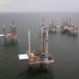 Image: Unused oil rigs sit in the Gulf of Mexico near Port Fourchon, Louisiana
