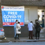 Image: People gather outside a Center for Covid Control testing site in Calif.