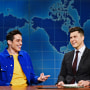 Pete Davidson and anchor Colin Jost during "Weekend Update" on "Saturday Night Live" in 2019.