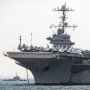 The nuclear-powered USS George Washington Nimitz-class aircraft carrier arrives in Manila on Oct. 24, 2012.