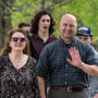 Far Right candidate for Pennsylvania Governor Doug Mastriano and his bus make their way to a small rally in Wilkes-Barre, Pa., on May 13, 2022. Grant Clarkson stands behind, center.