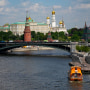 A view of the Big Kremlin Palace and Churches with the Moskva River in Moscow, Russia, Thursday, June 2, 2022.