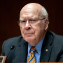 Patrick Leahy, listens as Mark Milley and Lloyd Austin testify before the Senate Appropriations Committee Subcommittee on Defense, on May 3, 2022, on Capitol Hill in Washington.