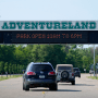Visitors arrive at the Adventureland Park amusement park, on July 6, 2021, in Altoona, Iowa.