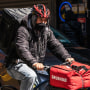 A food delivery courier for Grubhub Inc. in New York on April 6, 2020.