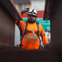 Removal of falsework under Sixth Street bridge in Los Angeles.