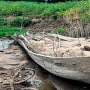 The remains of a ship lay on the banks of the Mississippi River in Baton Rouge