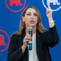 Republican National Committee Chairman Ronna McDaniel speaks during a rally