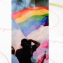 Photo Illustration: A collage of hockey fans, a hockey rink, and a gay pride parade
