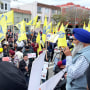 Members of the Sikh faith gather to protest in front of the Consulate General of India in San Francisco on March 19