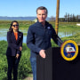 Image: California Gov. Gavin Newsom talks during a news conference from a farm in Dunnigan, Calif., on March 24, 2023.