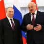 Russian President Vladimir Putin and Belarusian President Alexander Lukashenko in Minsk, Belarus, on Dec. 19, 2022.